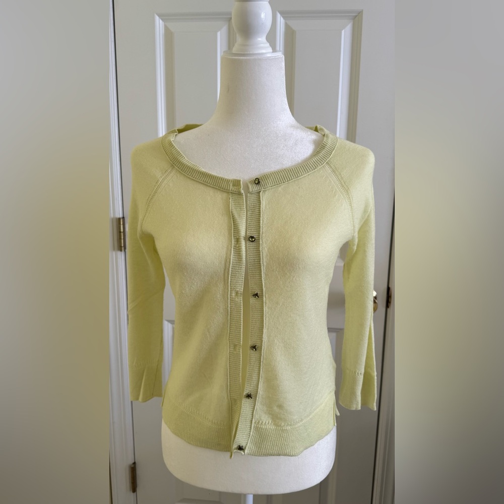 American Eagle Outfitters Pale Yellow-Green Button-Front Cardigan